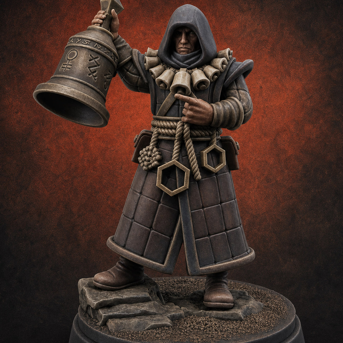 Ringing The Bell Human Cultist Miniature for Dungeons and Dragons, Pathfinder or other TTRPGs