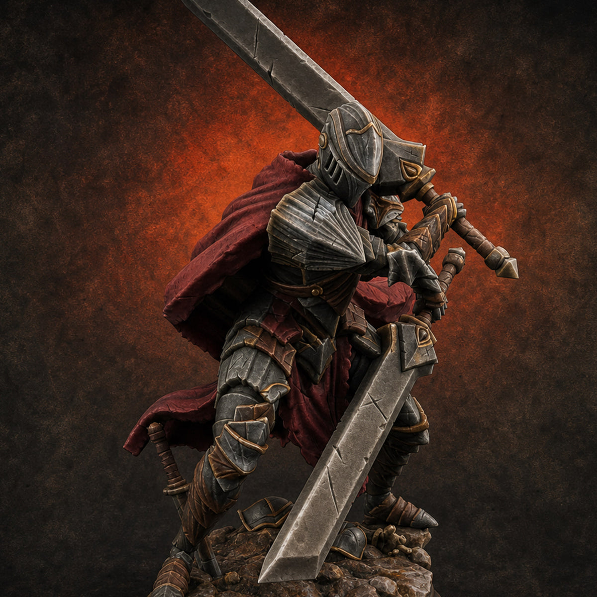 Overhead Cleaving Human Swordmaster Miniature for Dungeons and Dragons, Pathfinder or other TTRPGs