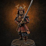 Stern Horned Samurai B — painted concept preview (miniature supplied unpainted)