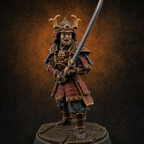 Stern Horned Samurai B — painted concept preview (miniature supplied unpainted)