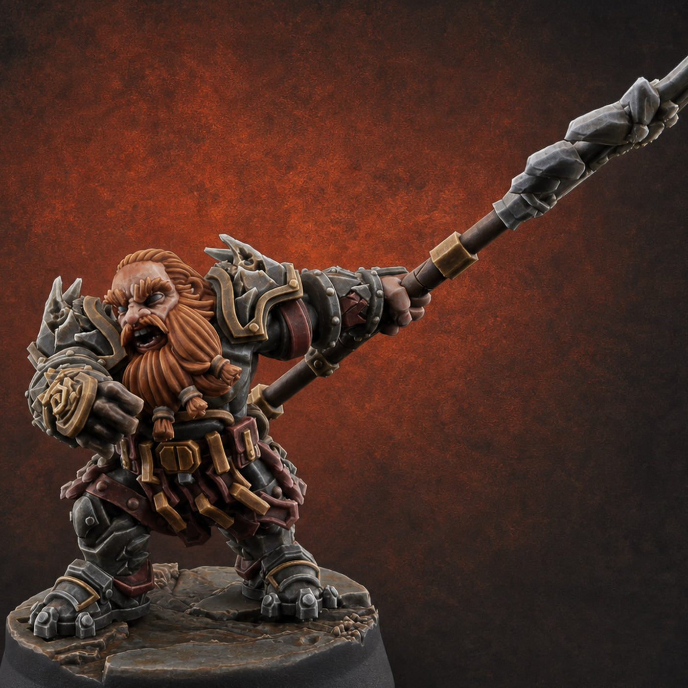 Smouldering Fire Dwarf Fighters B — painted concept preview (miniature supplied unpainted)