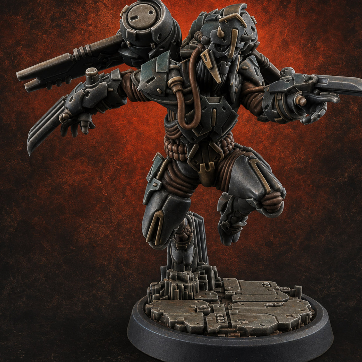 Gun Toting Leaping Warforged Trooper B — painted concept preview (miniature supplied unpainted)