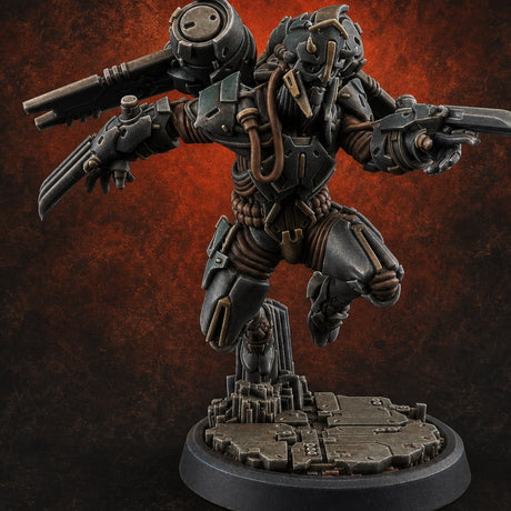 Gun Toting Leaping Warforged Trooper B Miniature for Dungeons and Dragons, Pathfinder or other TTRPGs