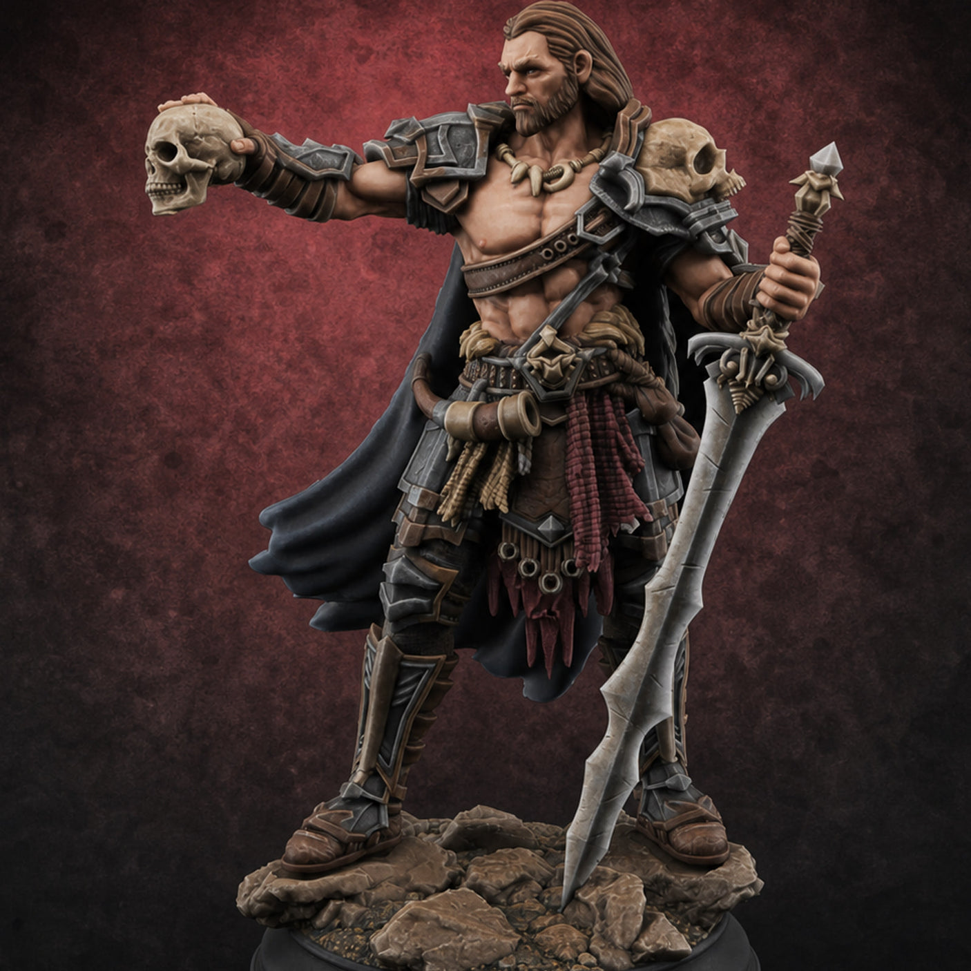 Skull Taunting Human Barbarian Miniature for Dungeons and Dragons, Pathfinder or other TTRPGs