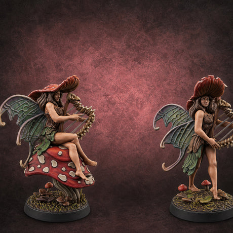 Harp Strumming Pixie Minstrels Miniature for Dungeons and Dragons, Pathfinder or other TTRPGs