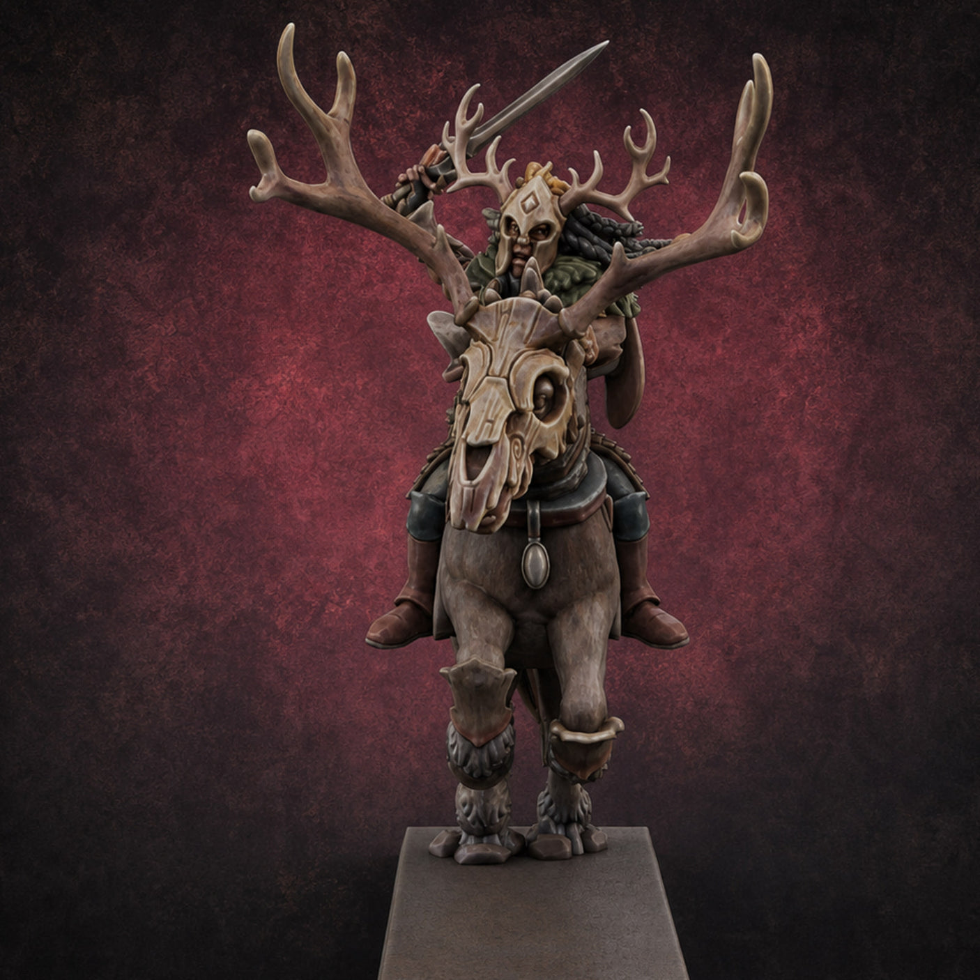 Antlered Cavalry Charging Wild Hunt Rider G — painted concept preview (miniature supplied unpainted)
