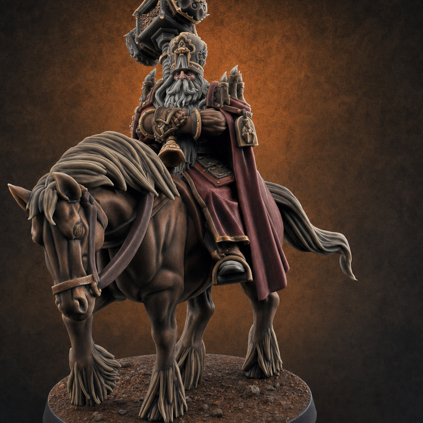 Hammer Hoisting Riding Commander Miniature for Dungeons and Dragons, Pathfinder or other TTRPGs