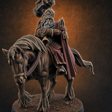 Hammer Hoisting Riding Commander Miniature for Dungeons and Dragons, Pathfinder or other TTRPGs