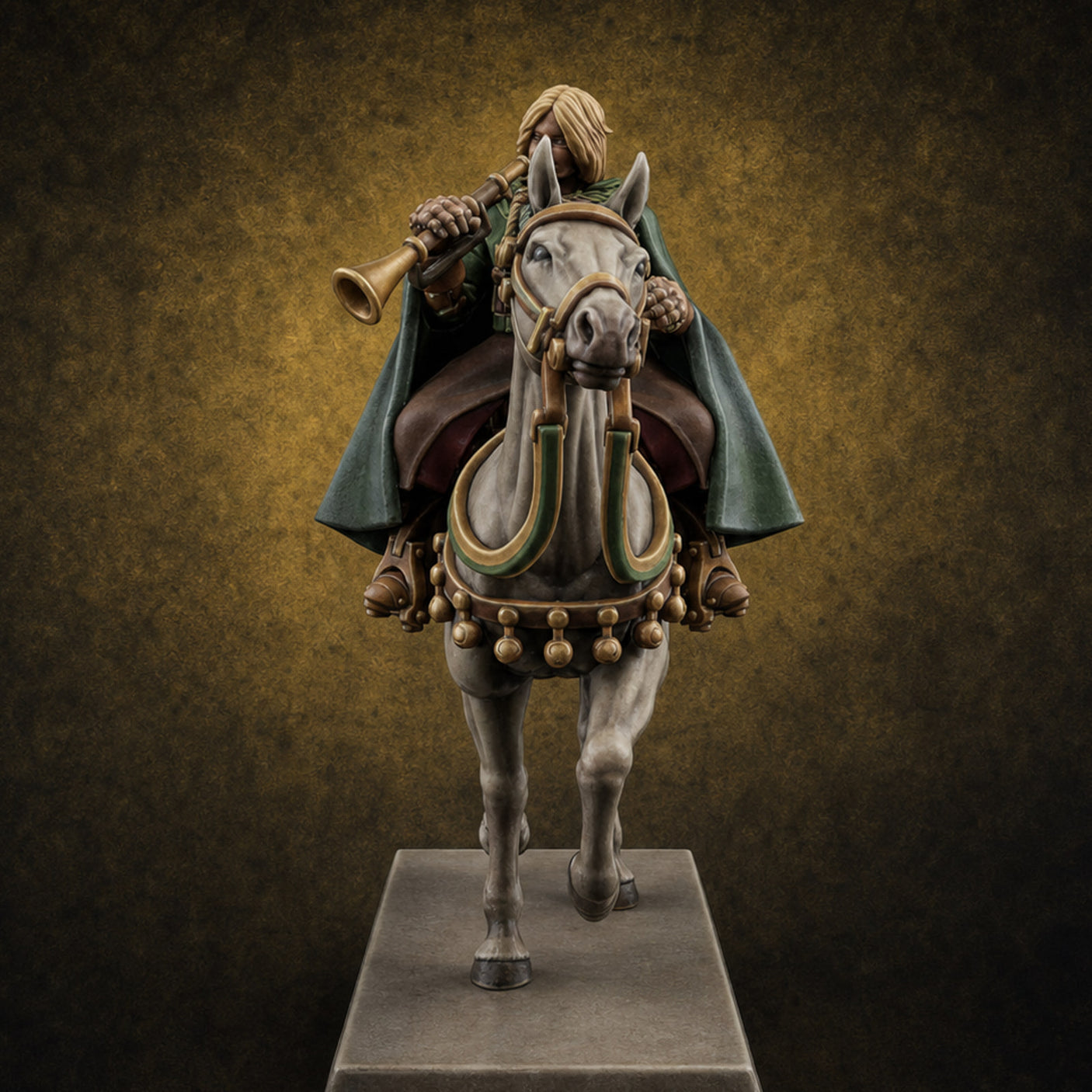 Trumpet Blaring Mounted Human Musician — painted concept preview (miniature supplied unpainted)