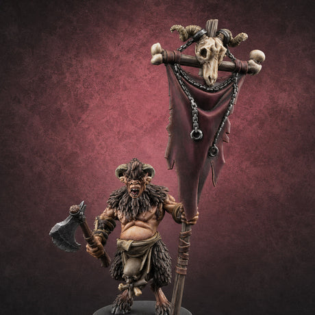 Horn Blowing Rally Satyr Warband H Miniature for Dungeons and Dragons, Pathfinder or other TTRPGs