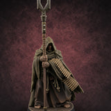 Ammo Draped Fork Staff Gripping Human Monk — painted concept preview (miniature supplied unpainted)