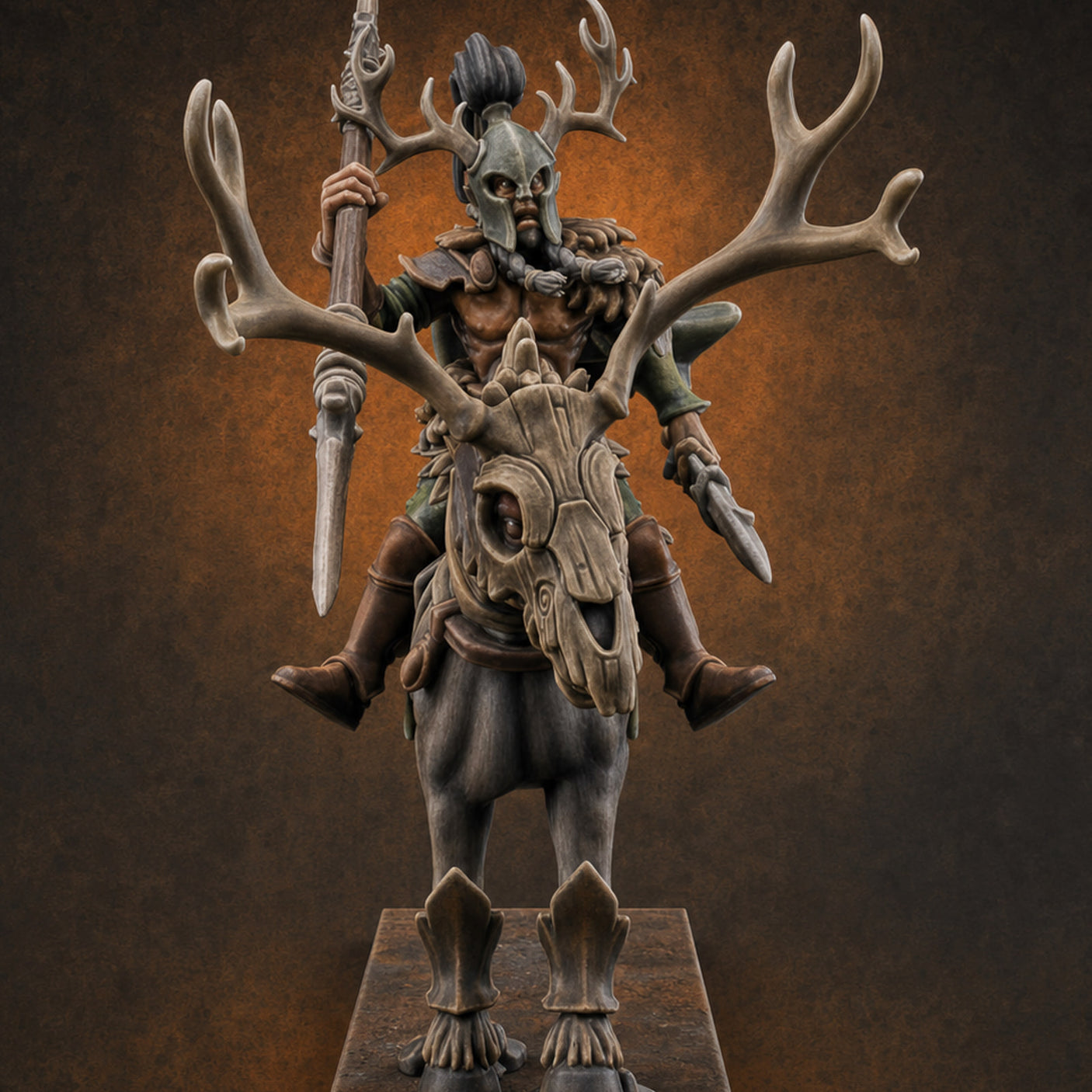 Antlered Cavalry Charging Wild Hunt Rider B — painted concept preview (miniature supplied unpainted)