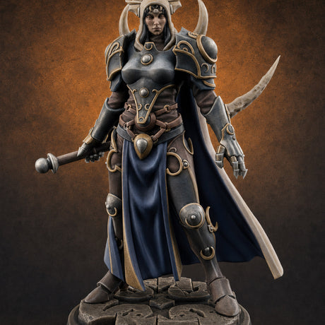 Horned Helm Human Moon Priestess Miniature for Dungeons and Dragons, Pathfinder or other TTRPGs