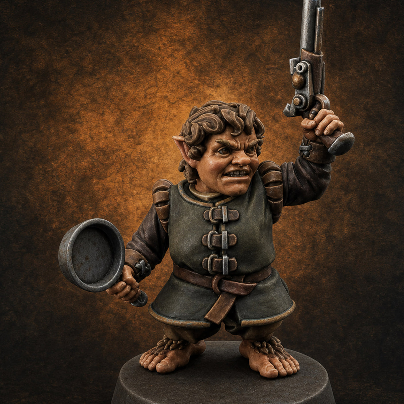 Makeshift Weapons Held High Halfling Militia D Miniature for Dungeons and Dragons, Pathfinder or other TTRPGs