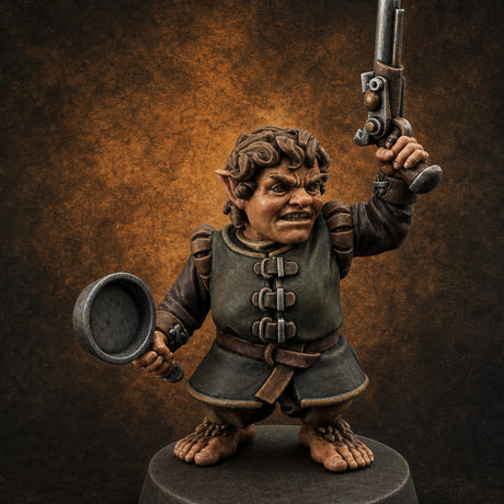 Makeshift Weapons Held High Halfling Militia D Miniature for Dungeons and Dragons, Pathfinder or other TTRPGs