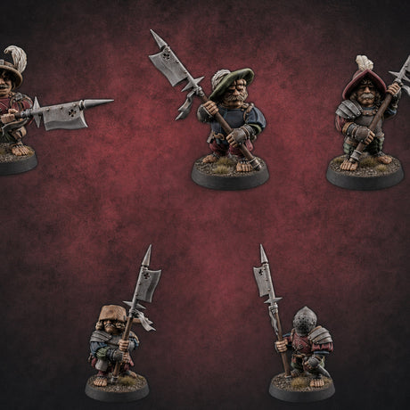 Feather Flourishing Halfling Halberdiers Miniature for Dungeons and Dragons, Pathfinder or other TTRPGs