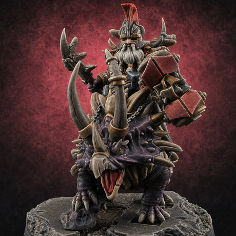 Tusks Raised Bellowing Triceratop Riding Dwarves A — painted concept preview (miniature supplied unpainted)