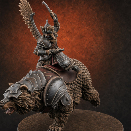 Saber Swinging Noble Bear Rider Miniature for Dungeons and Dragons, Pathfinder or other TTRPGs