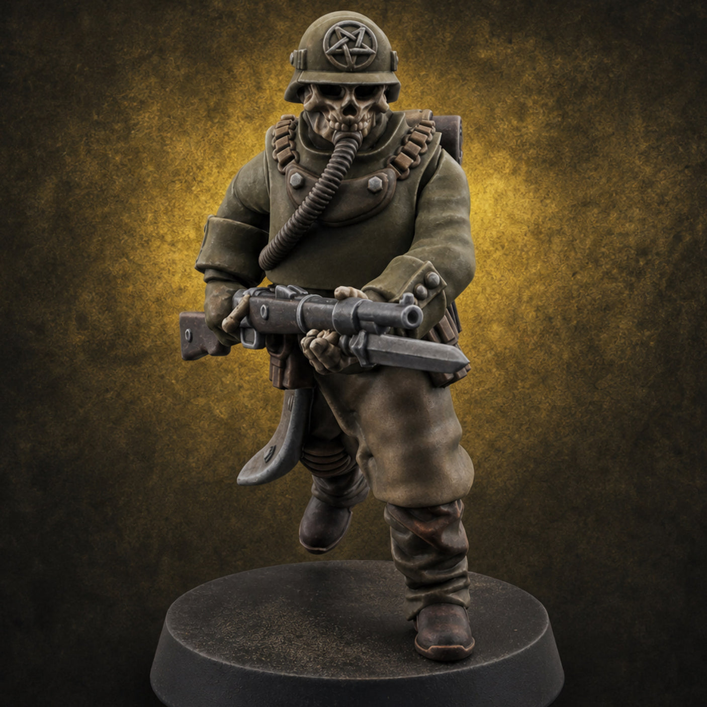 Gas-Masked Trenchcoated Skeleton Trooper A Miniature for Dungeons and Dragons, Pathfinder or other TTRPGs