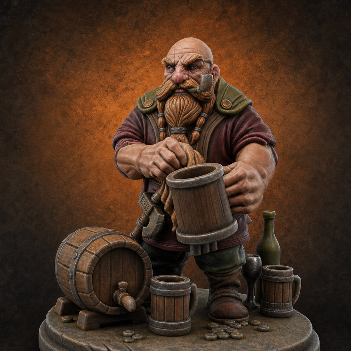 Tankard Toasting Dwarf Brewmaster — painted concept preview (miniature supplied unpainted)