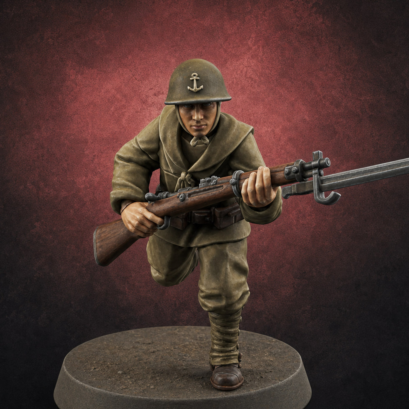 Bayonet Charging World War 2 Japanese Riflemen F Miniature for Dungeons and Dragons, Pathfinder or other TTRPGs