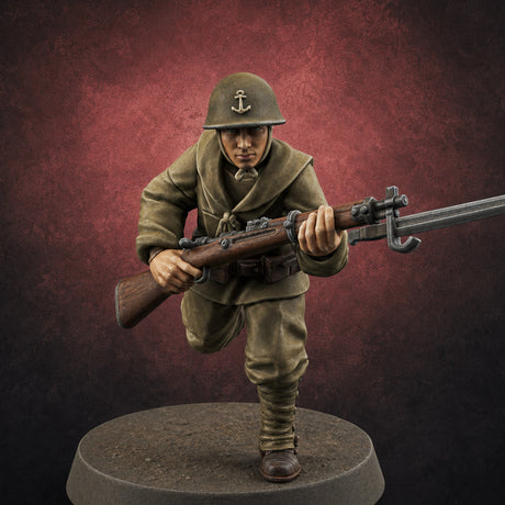 Bayonet Charging World War 2 Japanese Riflemen F Miniature for Dungeons and Dragons, Pathfinder or other TTRPGs
