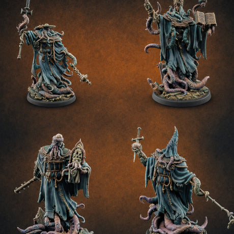 Tome Reading Staff Wielding Deep One Bishops — painted concept preview (miniature supplied unpainted)