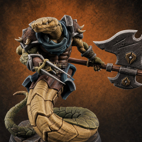 Swooping and Coiled Naga Warriors A — painted concept preview (miniature supplied unpainted)
