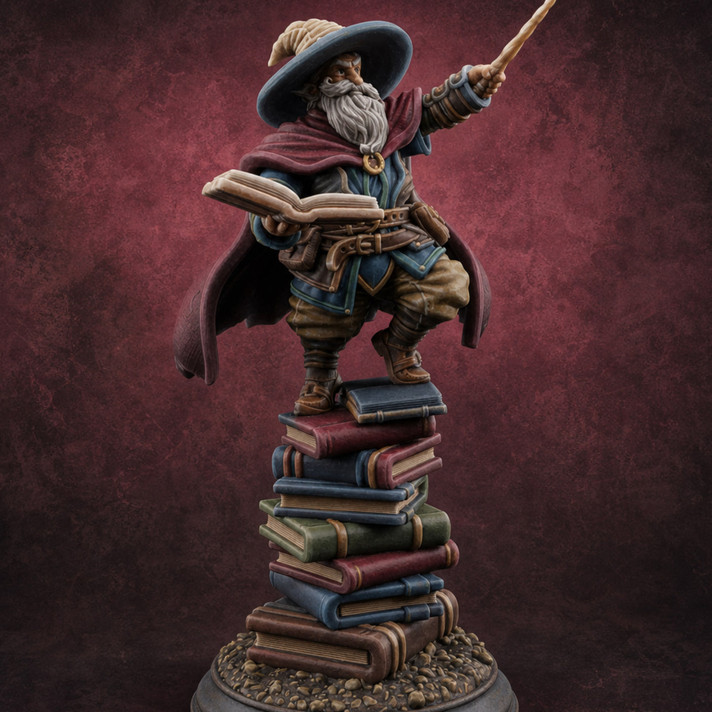 Perched On Tomes Halfling Wizard Miniature for Dungeons and Dragons, Pathfinder or other TTRPGs