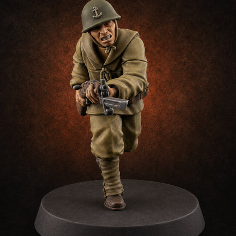 Bayonet Charging World War 2 Japanese Riflemen E Miniature for Dungeons and Dragons, Pathfinder or other TTRPGs