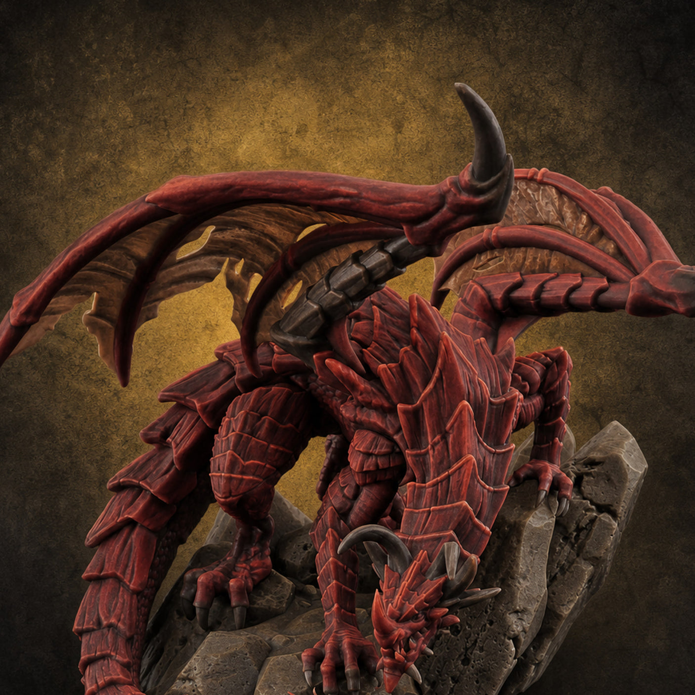 Perched Menacing Red Dragon — painted concept preview (miniature supplied unpainted)