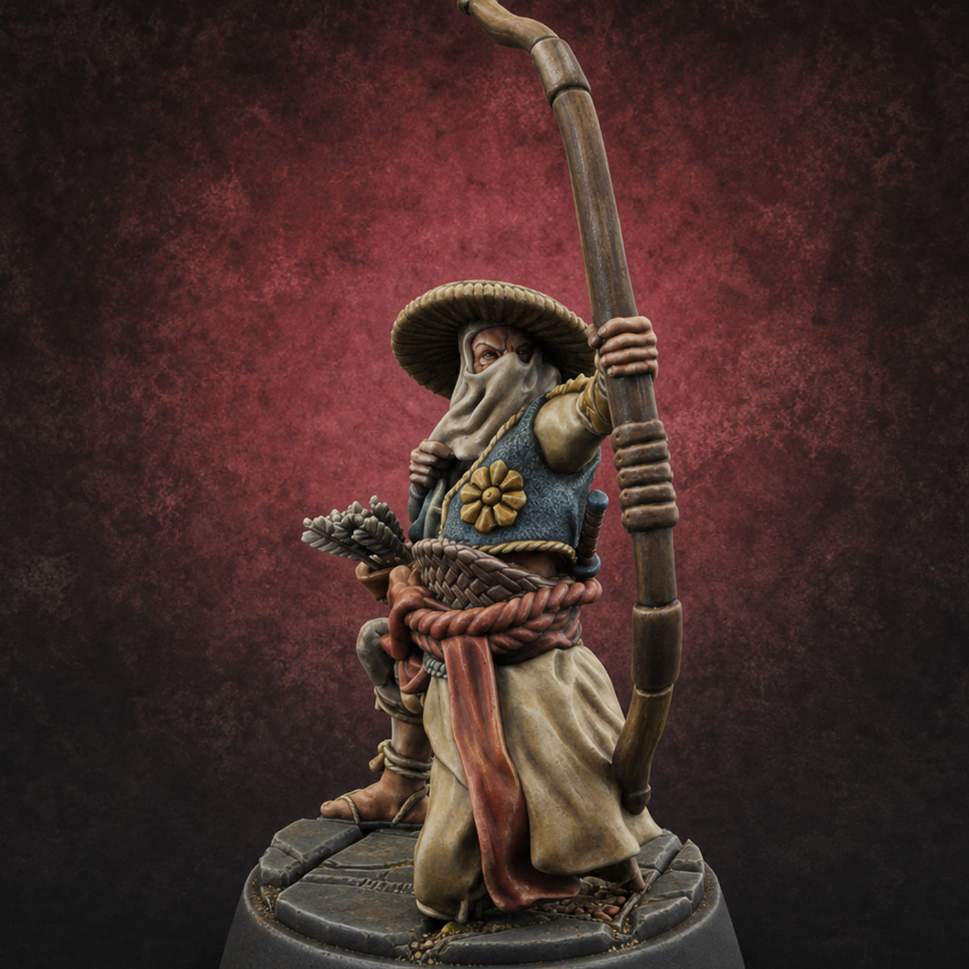 Bow Flexing Ashigaru Archers B — painted concept preview (miniature supplied unpainted)