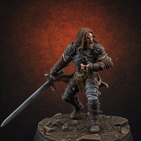 Striding Forward Confident Human Warrior — painted concept preview (miniature supplied unpainted)