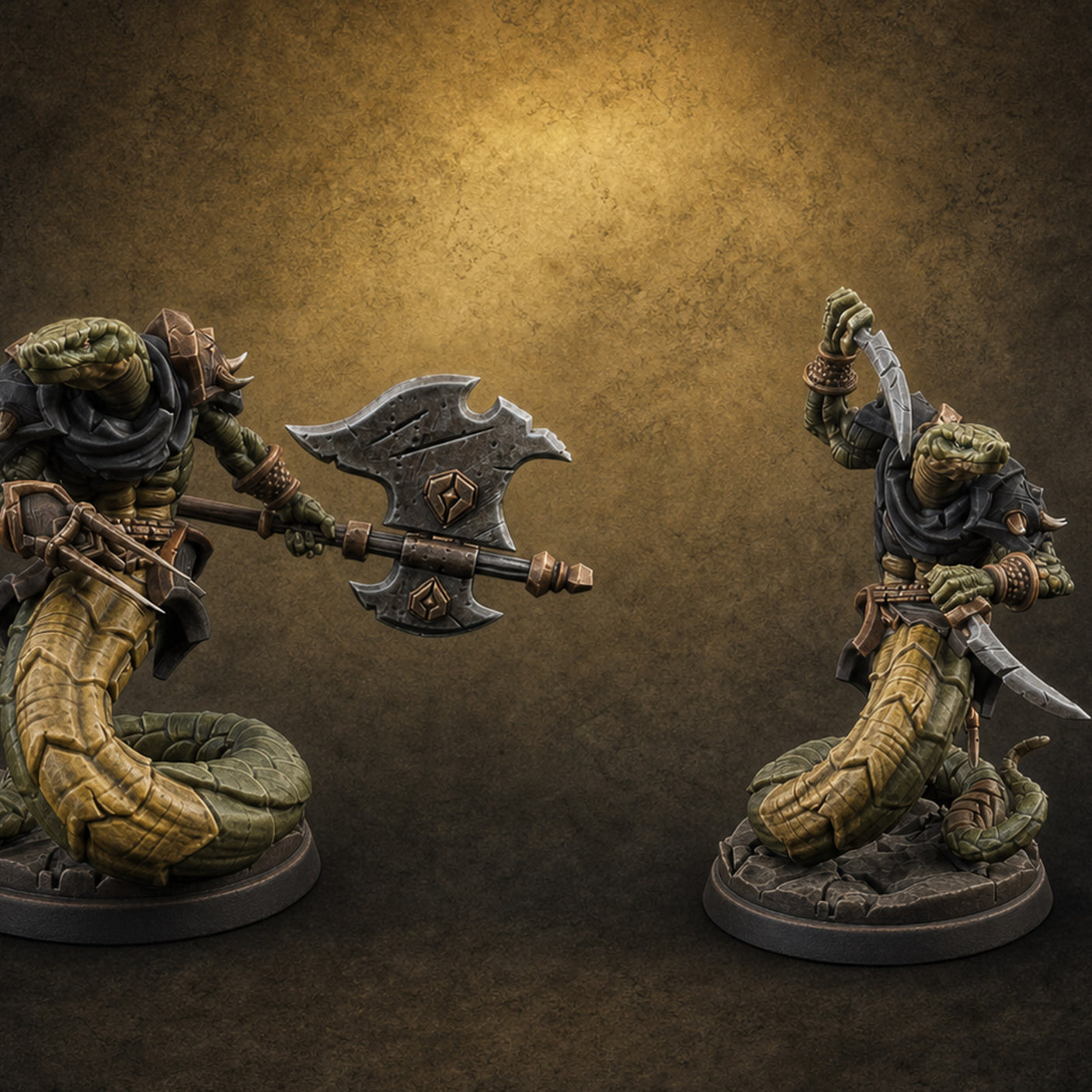 Swooping and Coiled Naga Warriors — painted concept preview (miniature supplied unpainted)
