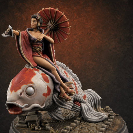 Fan Flourishing Koi Mage — painted concept preview (miniature supplied unpainted)