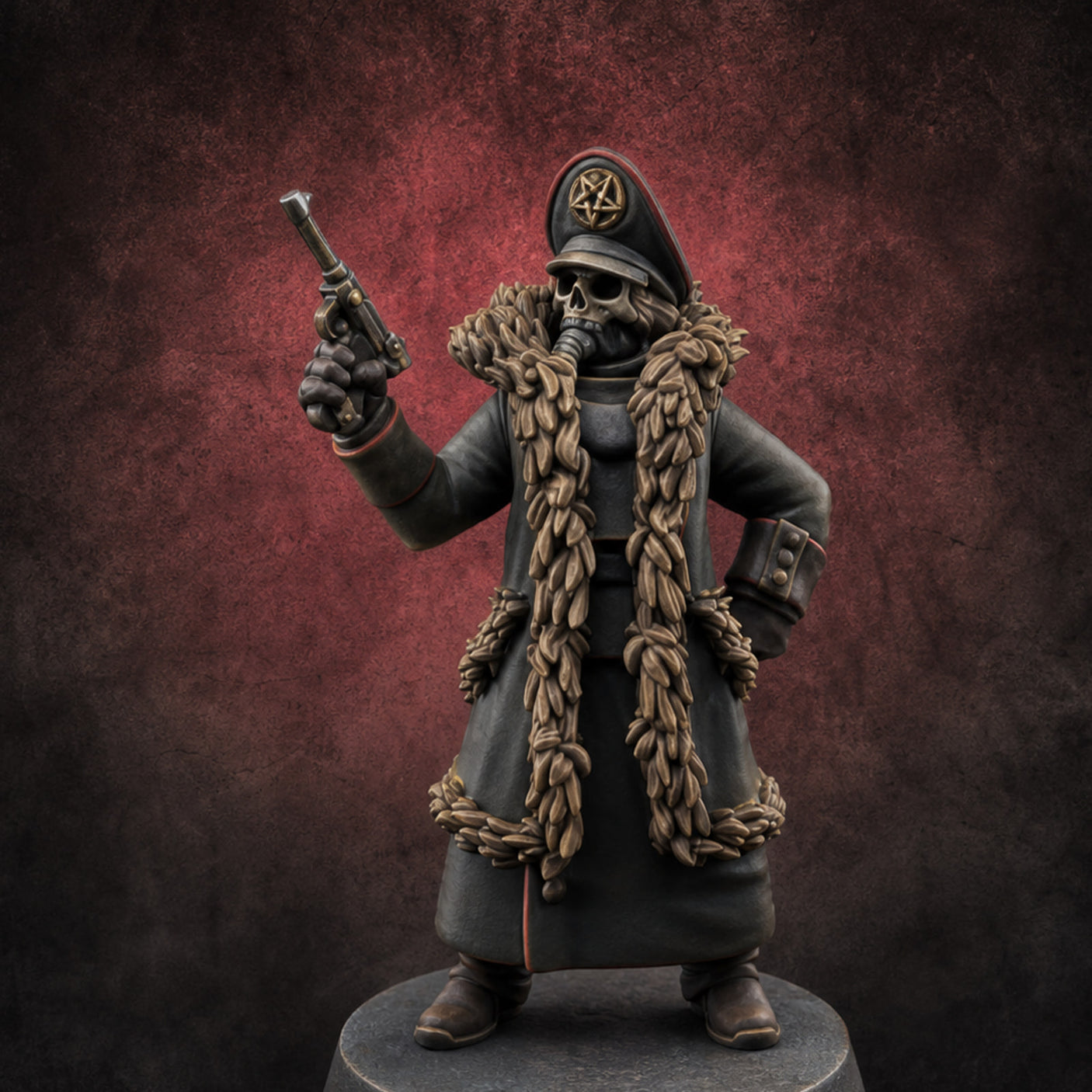 Pistol Toting Fur Lined Skeleton Masked Commissars Miniature for Dungeons and Dragons, Pathfinder or other TTRPGs