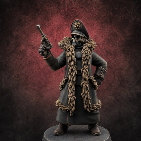 Pistol Toting Fur Lined Skeleton Masked Commissars Miniature for Dungeons and Dragons, Pathfinder or other TTRPGs