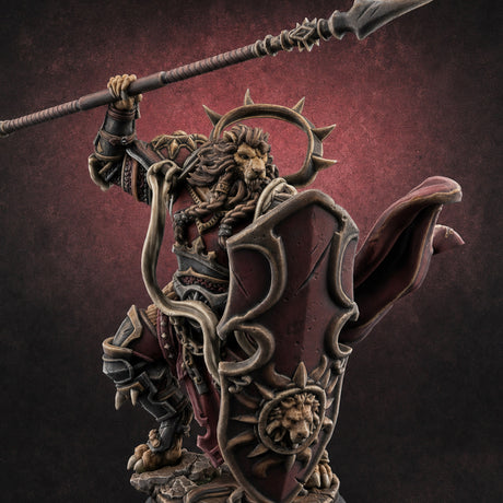 Spear Hoisted High Leonin Warrior Miniature for Dungeons and Dragons, Pathfinder or other TTRPGs