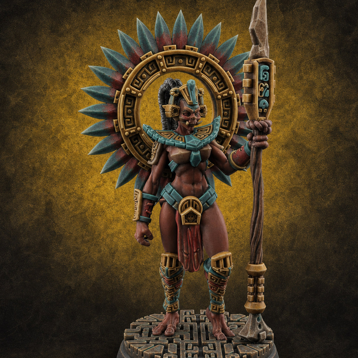 Aztec Inspired Spiked Crown Commanding Hobgoblin Warlord B — painted concept preview (miniature supplied unpainted)