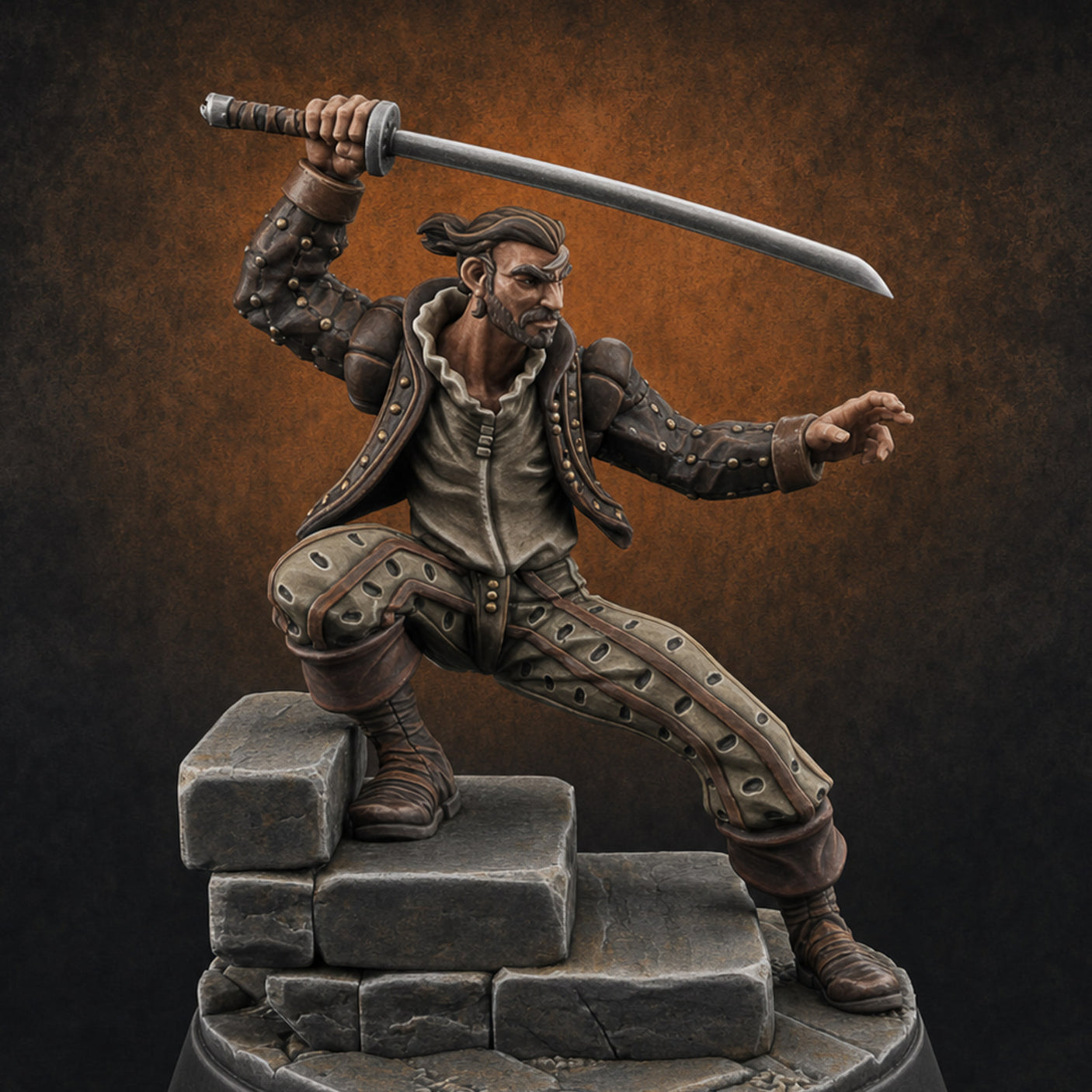 Balanced On Stone Human Swordmaster Miniature for Dungeons and Dragons, Pathfinder or other TTRPGs