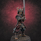 Stern Horned Samurai C — painted concept preview (miniature supplied unpainted)