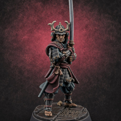 Stern Horned Samurai C — painted concept preview (miniature supplied unpainted)