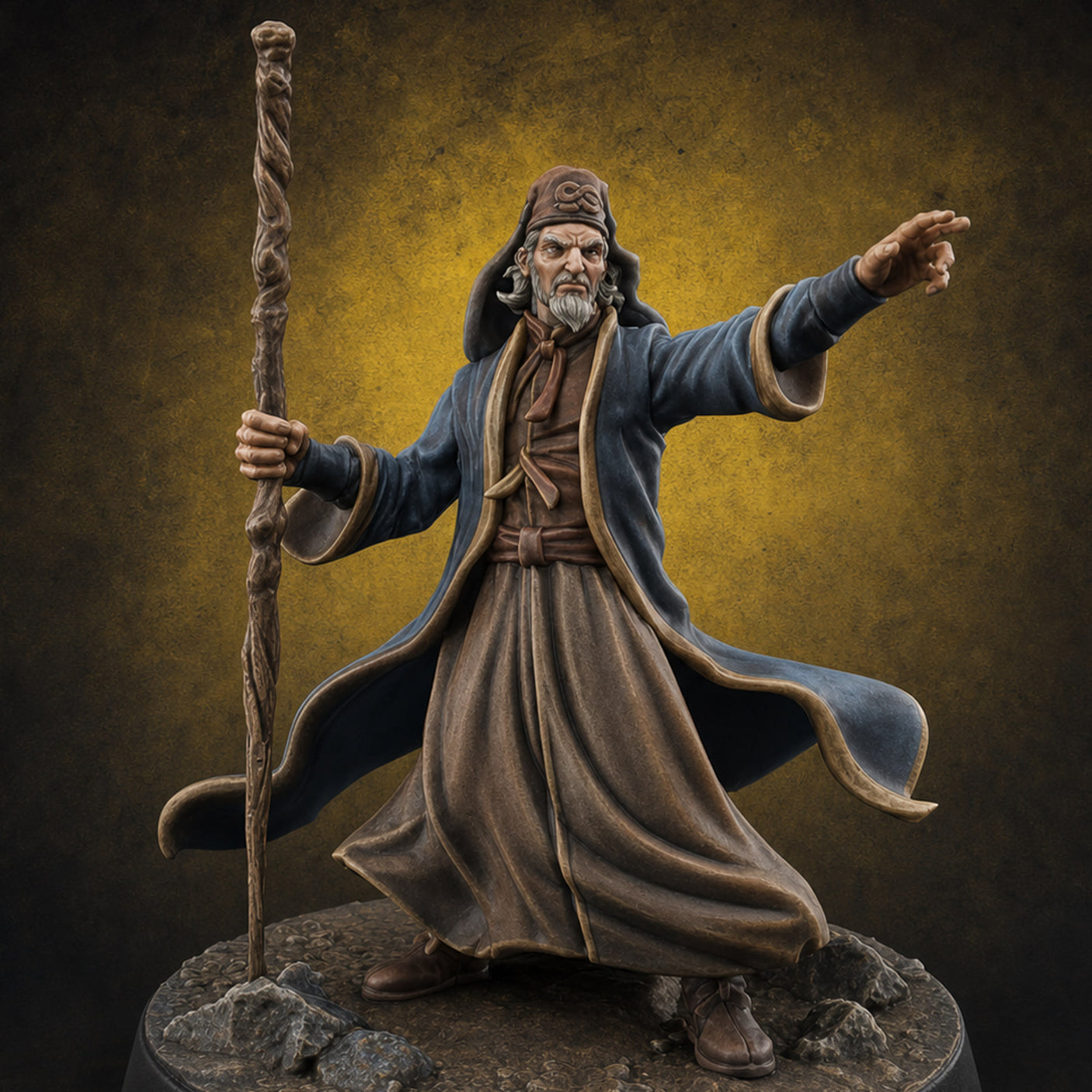 Staff Raised Commanding Human Wizard — painted concept preview (miniature supplied unpainted)