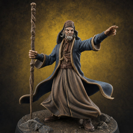 Staff Raised Commanding Human Wizard — painted concept preview (miniature supplied unpainted)