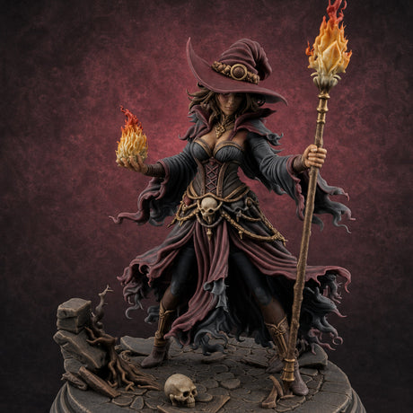 Flames Dancing From Her Fingertips Sorceress Miniature for Dungeons and Dragons, Pathfinder or other TTRPGs