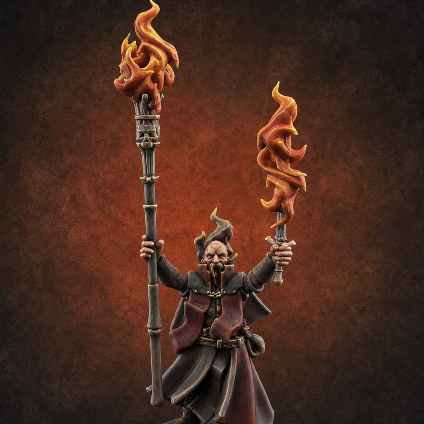 Torches Held High Fire Mage — painted concept preview (miniature supplied unpainted)
