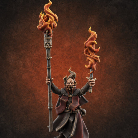Torches Held High Fire Mage — painted concept preview (miniature supplied unpainted)