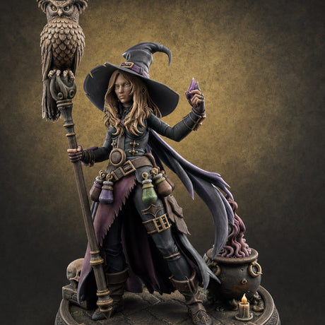 Cauldron Conjuring Human Witch Miniature for Dungeons and Dragons, Pathfinder or other TTRPGs