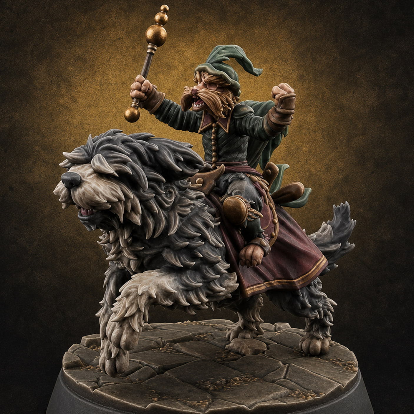 Halfling Doggie Rider Miniature for Dungeons and Dragons, Pathfinder or other TTRPGs