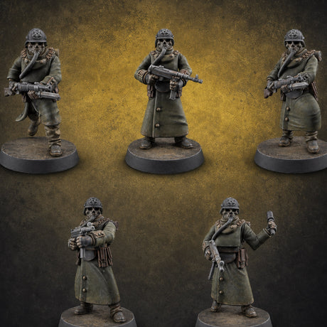 Gas-Masked Trenchcoated Troopers Miniature for Dungeons and Dragons, Pathfinder or other TTRPGs